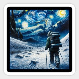 Winter Hiking Starry Night - Winter Sports Sticker